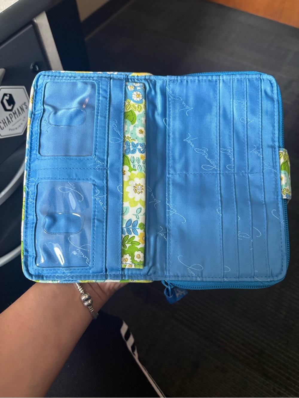 Vera Bradley Blue, Green & Yellow Quilted Floral Zip Wallet - Picture 5 of 9